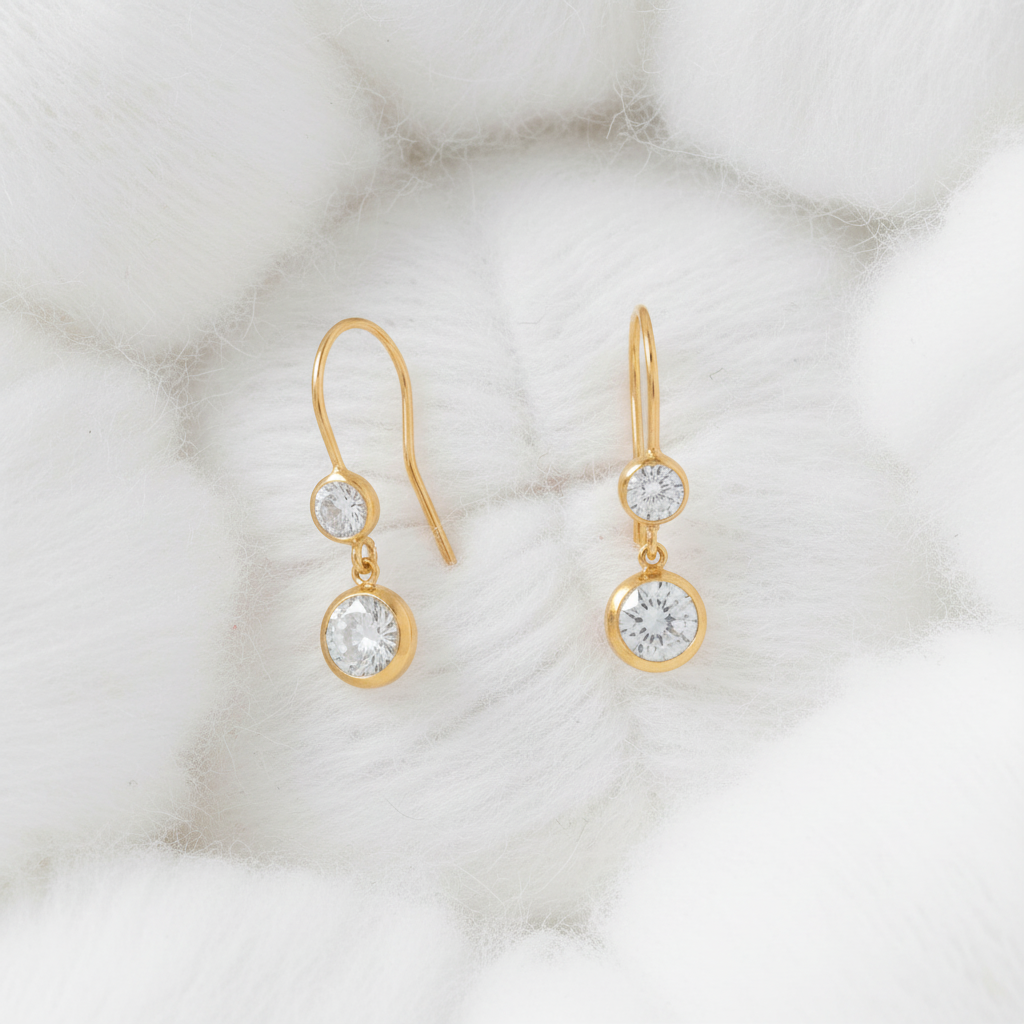 Gold-filled duo sparkle earrings on white cotton
