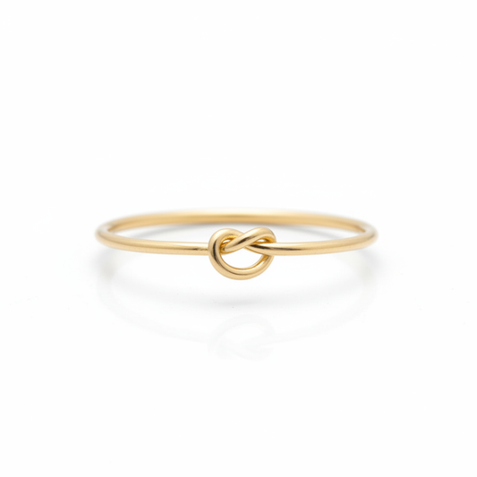 Gold Love Knot Ring Angled White Background HD
