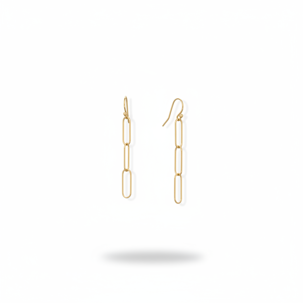 Gold Paperclip Drop Earrings - White Background 45°