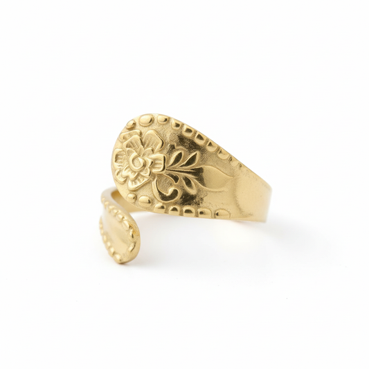 Gold Spoon Ring Angled White Background HD