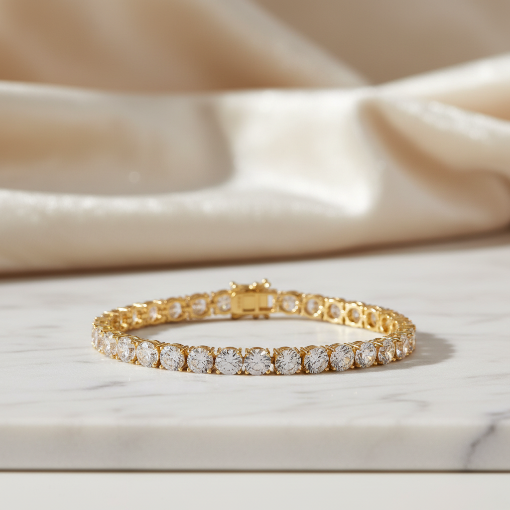 Gold Tennis Bracelet with Background