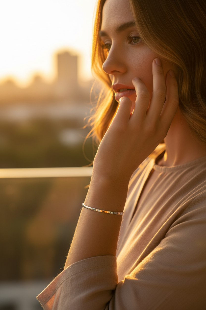 Golden Hour - Minimalist Silver Bangle