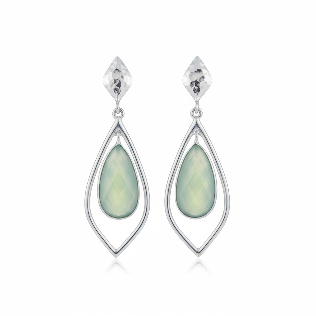 Green Chalcedony Drops White Background 2
