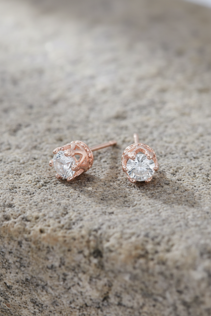 Grey Beige Stone Rose Gold Crown CZ