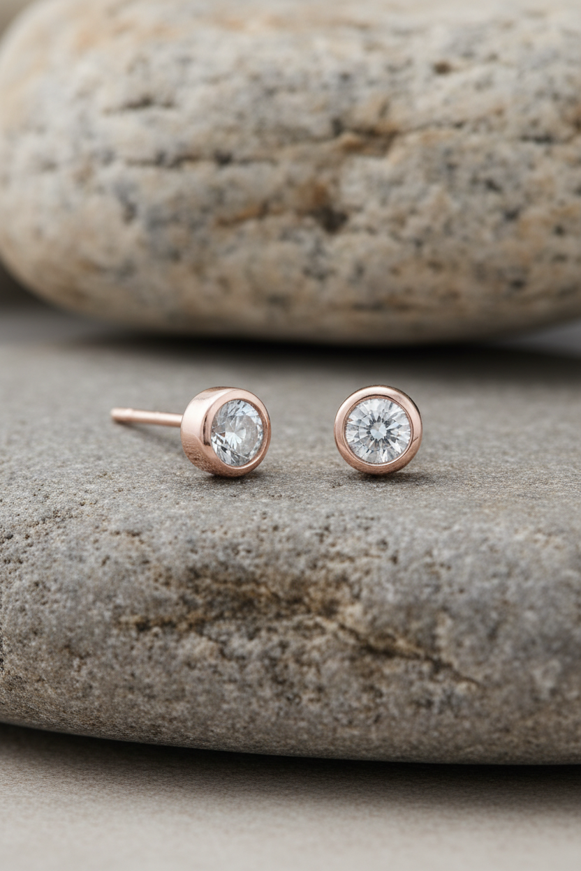 Grey Beige Stone Rose Gold CZ