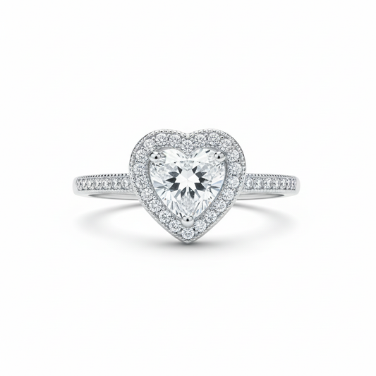 Heart CZ Halo Ring Front View Pure White Background 1x1