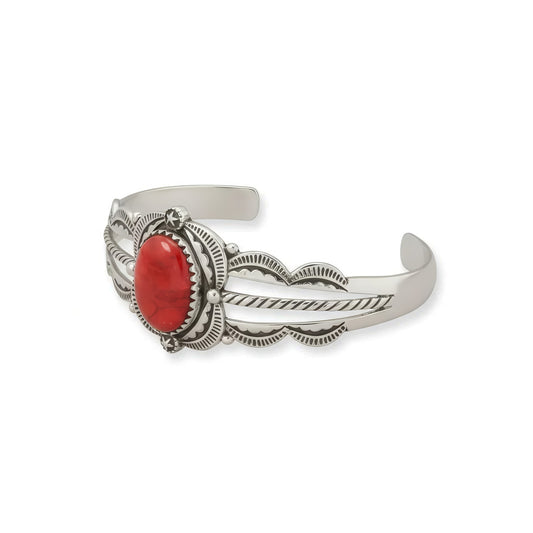 Coral Cuff Bracelet - Sterling Silver Oxidized Southwest Style