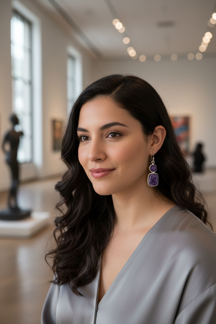 Hispanic woman at art gallery