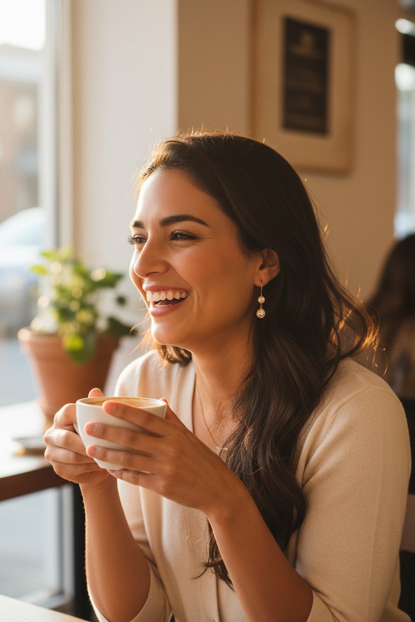 Hispanic woman at café