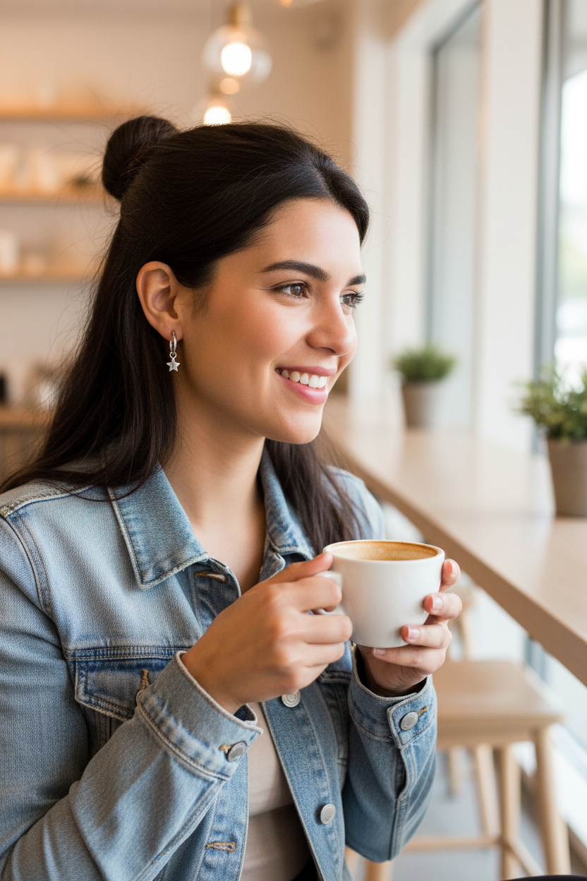 Hispanic woman at café