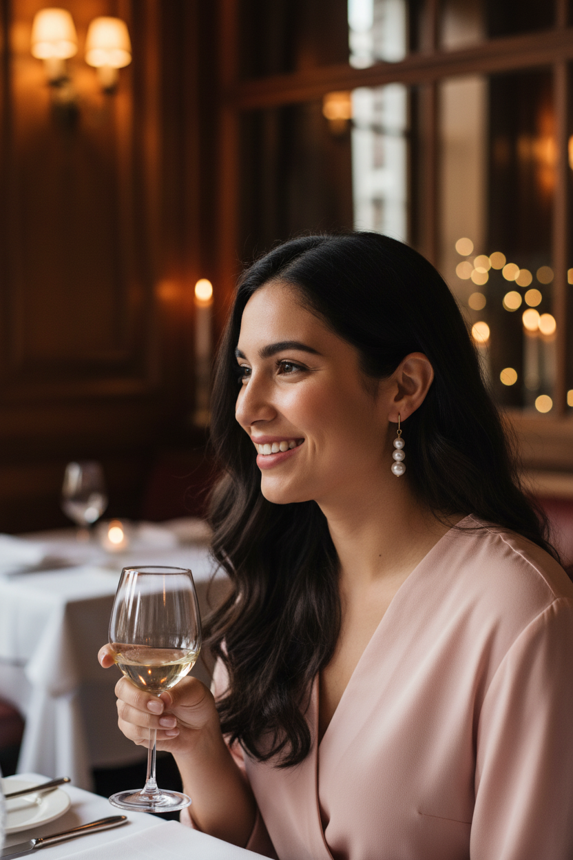 Hispanic woman at elegant restaurant