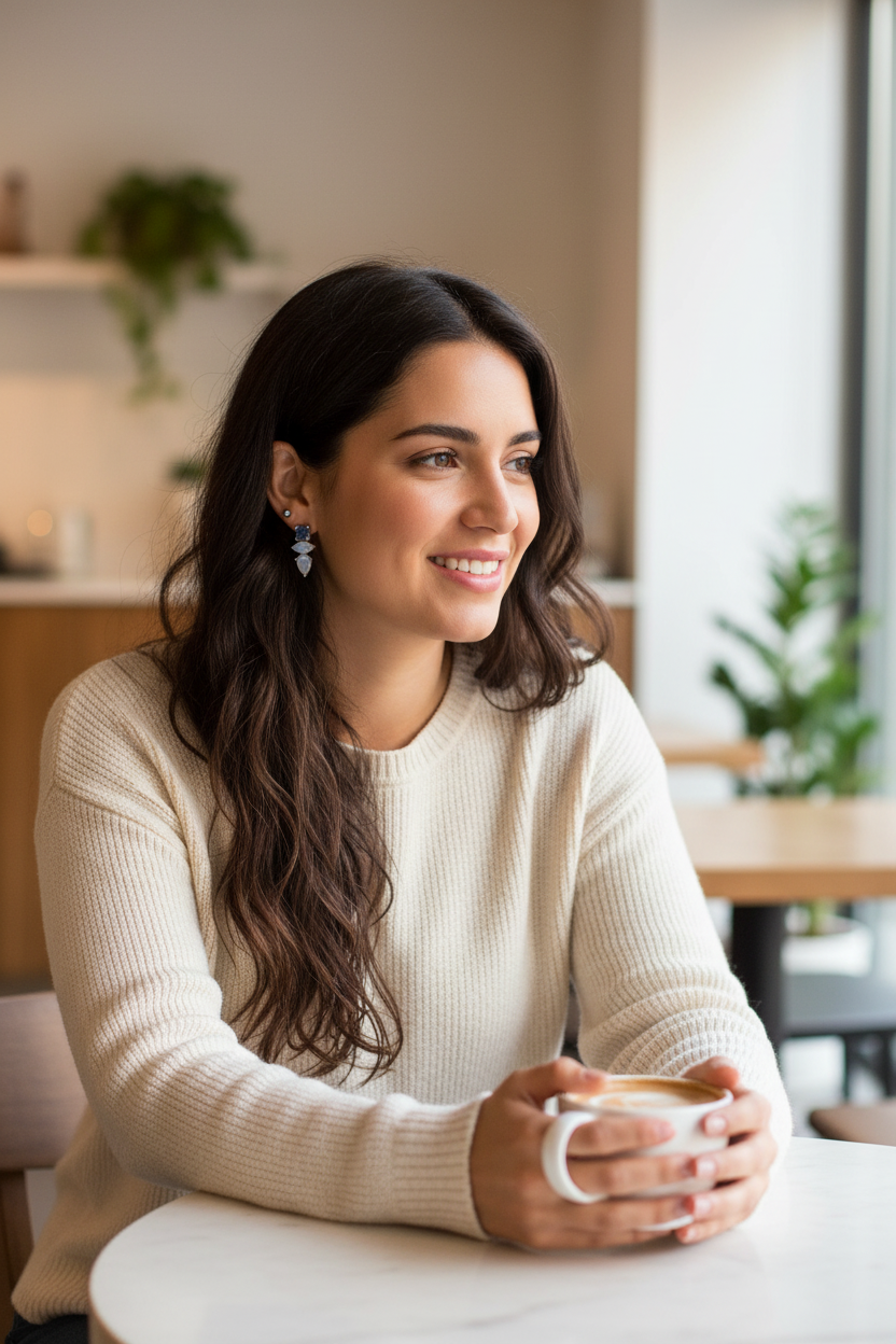 Hispanic woman at modern café