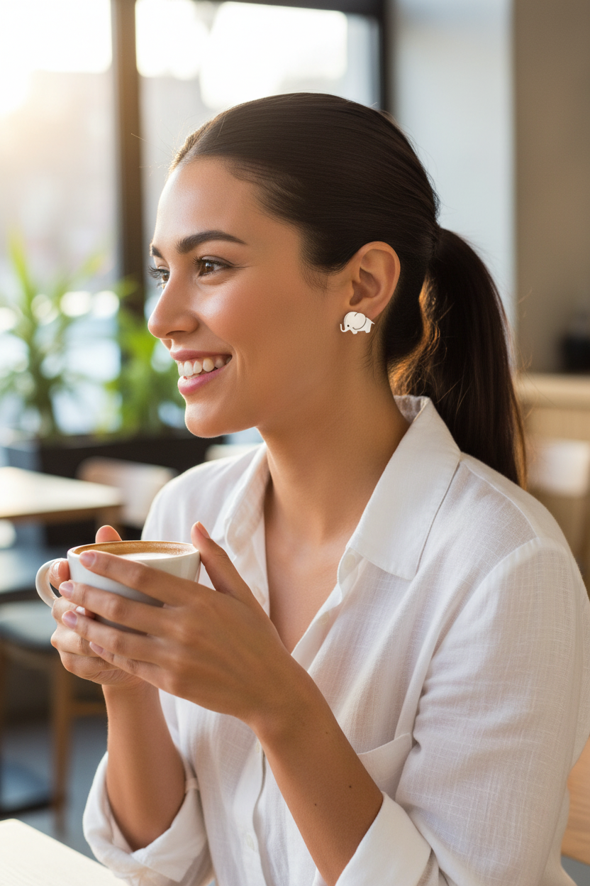 Hispanic woman at modern café