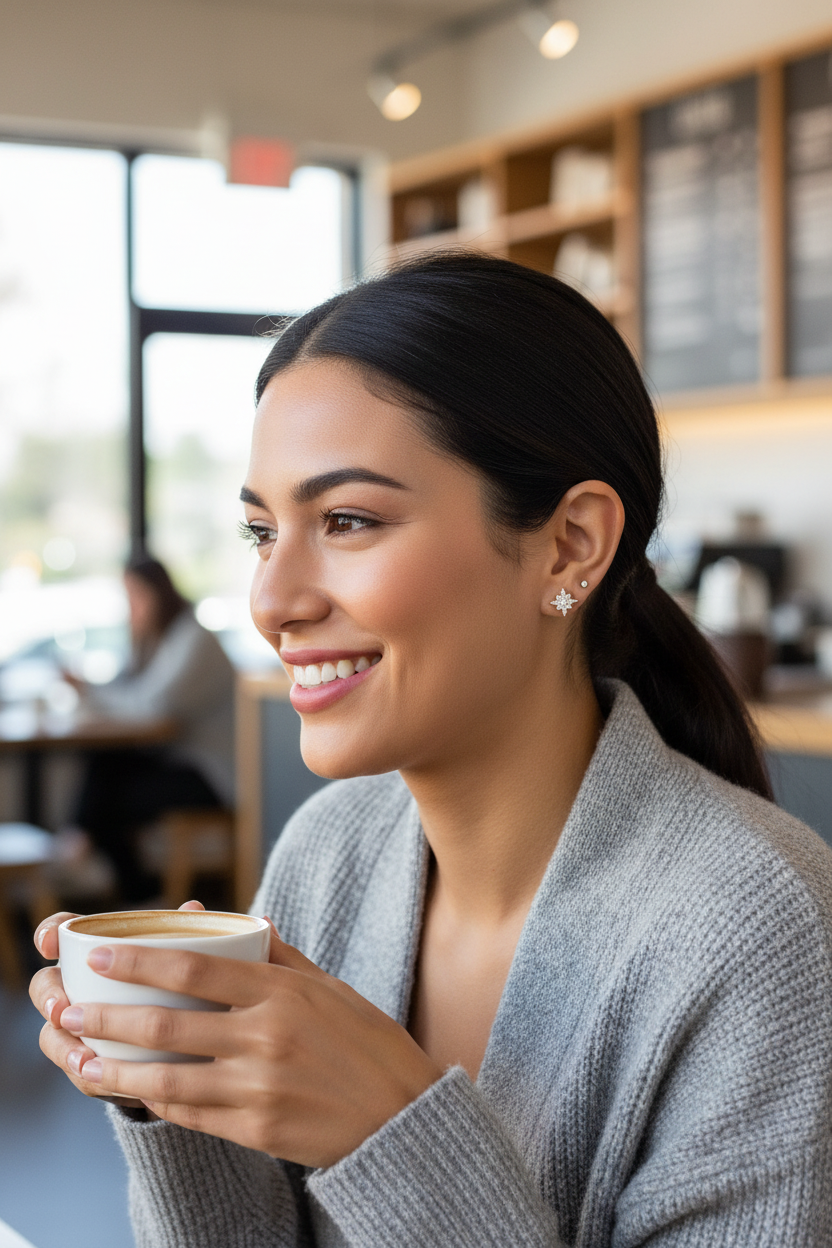 Hispanic woman at modern café