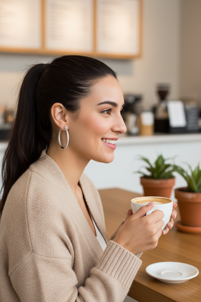 Hispanic woman at modern café