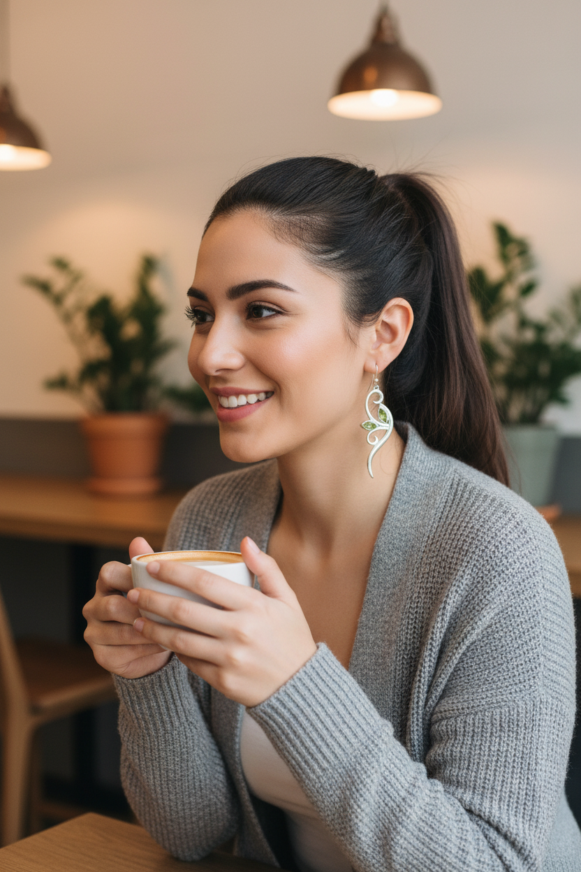 Hispanic woman at modern café