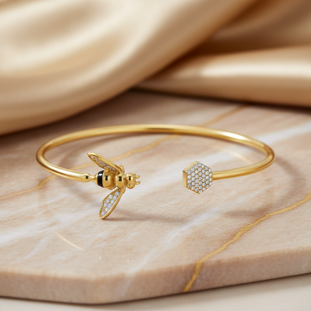 Honeybee cuff bracelet with elegant background