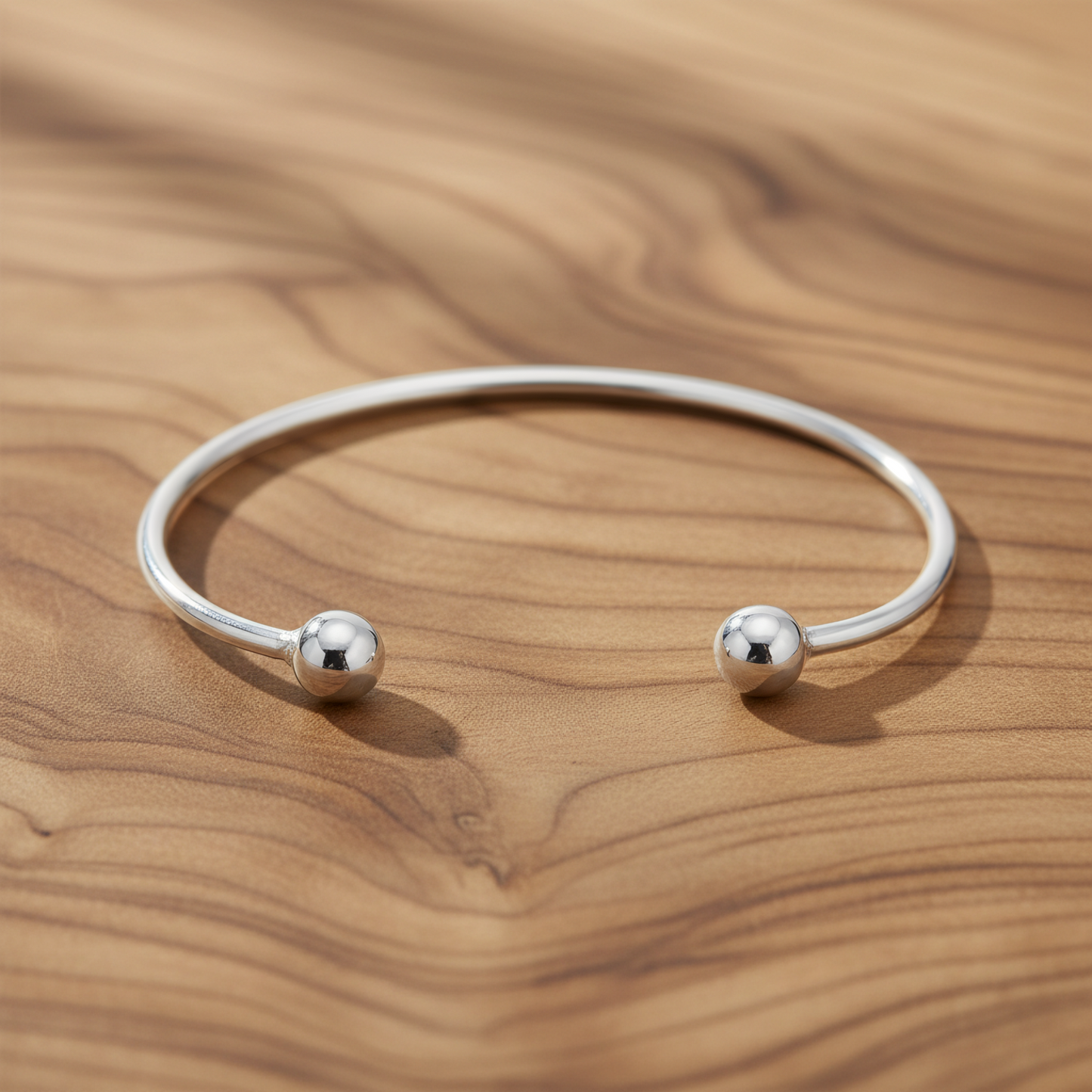 Sterling Silver Men's Cuff Bracelet, 2mm Wide with 8.5mm Ball Ends, .925 Silver