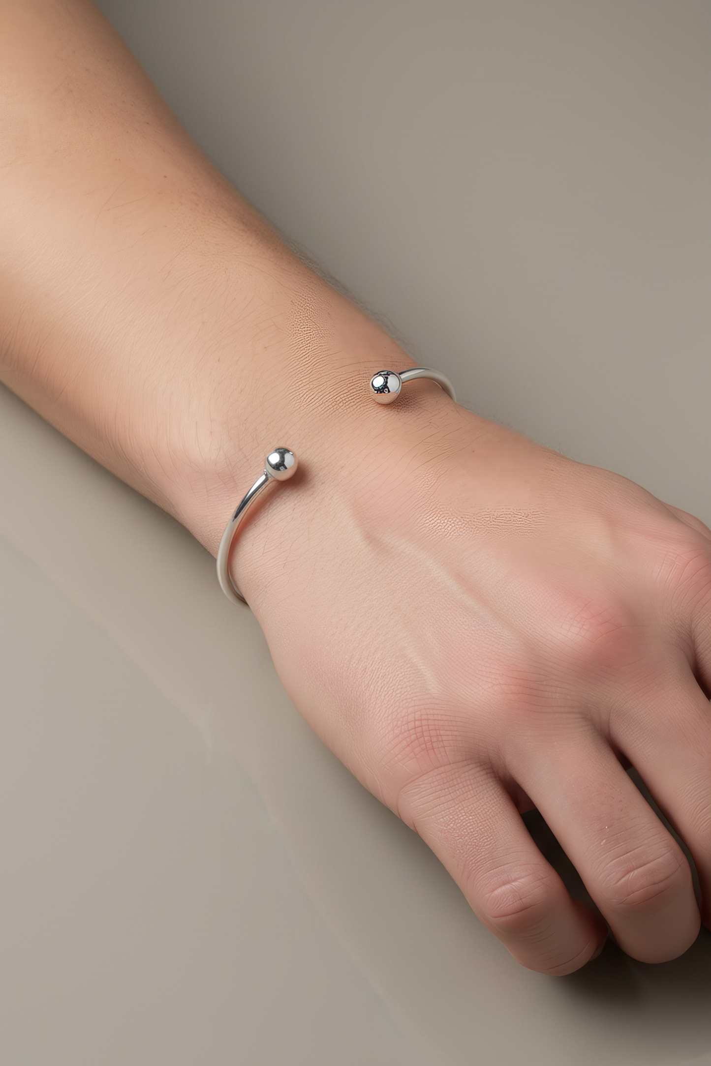 Sterling Silver Men's Cuff Bracelet, 2mm Wide with 8.5mm Ball Ends, .925 Silver