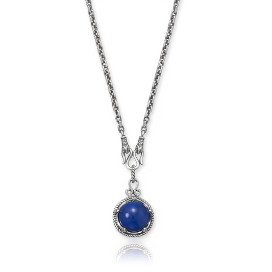 Reversible Necklace - Sterling Silver Lapis and Rainbow Moonstone Pendant