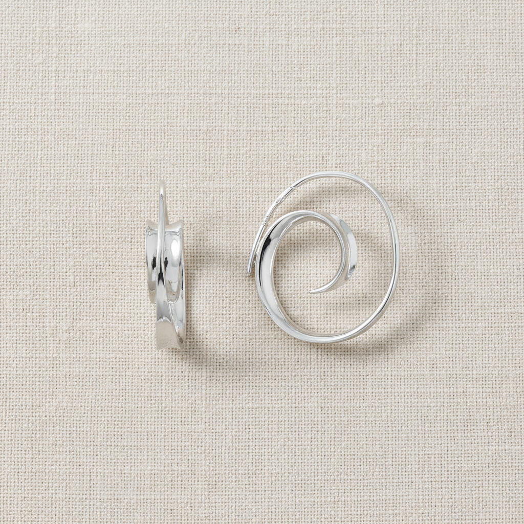 Concave Coil Spiral Hoop Earrings Rhodium Plated 925 Sterling Silver 24mm