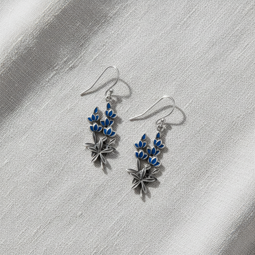 Texas Pride | Sterling Silver Blue Enamel Bluebonnet Dangle Earrings