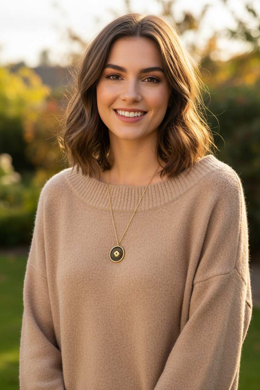 Sterling Silver Reversible Day to Night Necklace, 14K Gold Plated, Black Onyx and Mother of Pearl with CZ, 20 Inch Chain