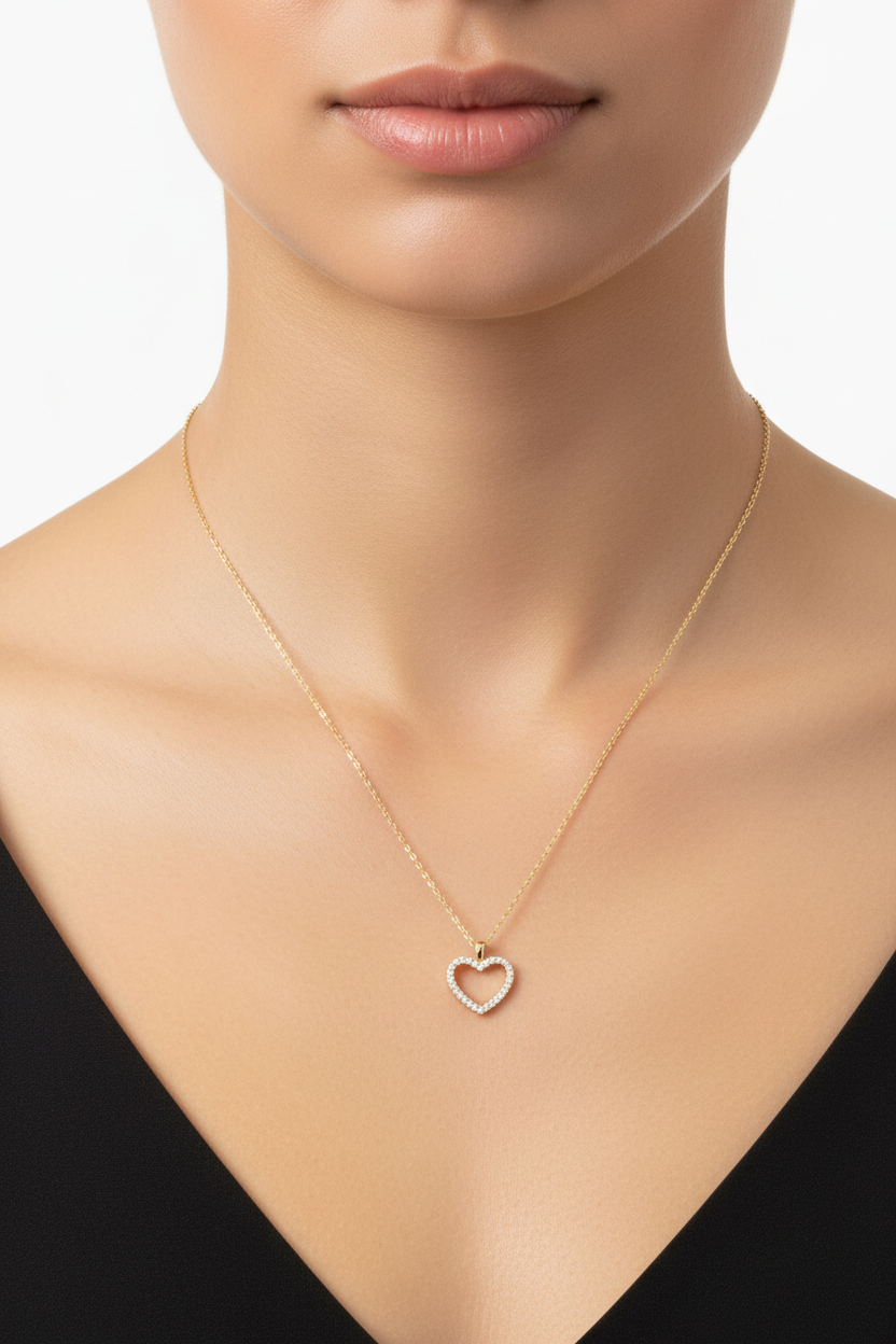 14 Karat Gold Plated Sterling Silver Heart Pendant Necklace with CZ, 16 Inch Chain with 2 Inch Extender, Lobster Clasp
