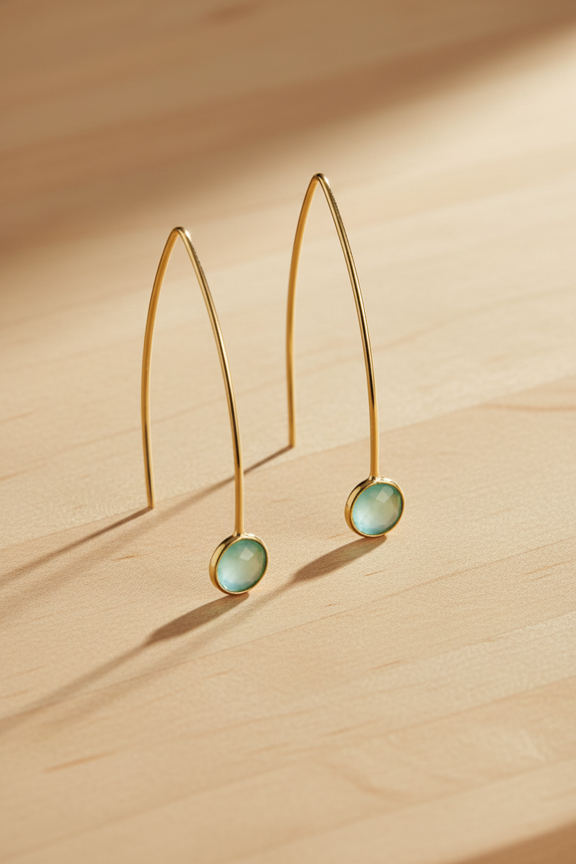 Emerald Arc Threaders - 14K Gold Plated Sterling Silver Green Glass Earrings