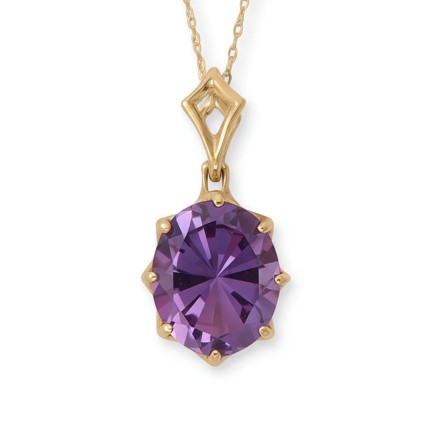 Amethyst Necklace 14K Gold Openwork Pendant 12x10mm 18 Inch Gift Box