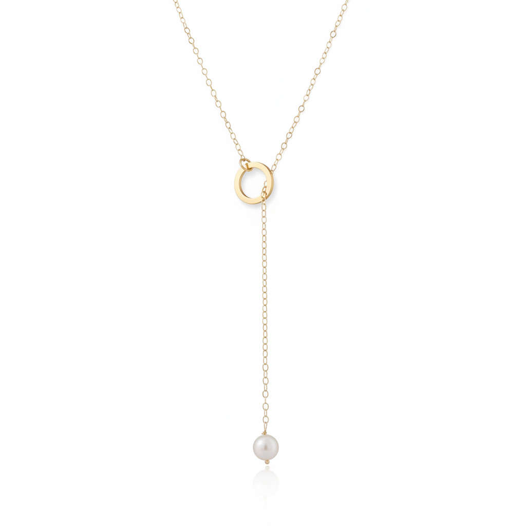 Cultured Freshwater Pearl Lariat Necklace Solid 14K Yellow Gold 6mm 18 Inch