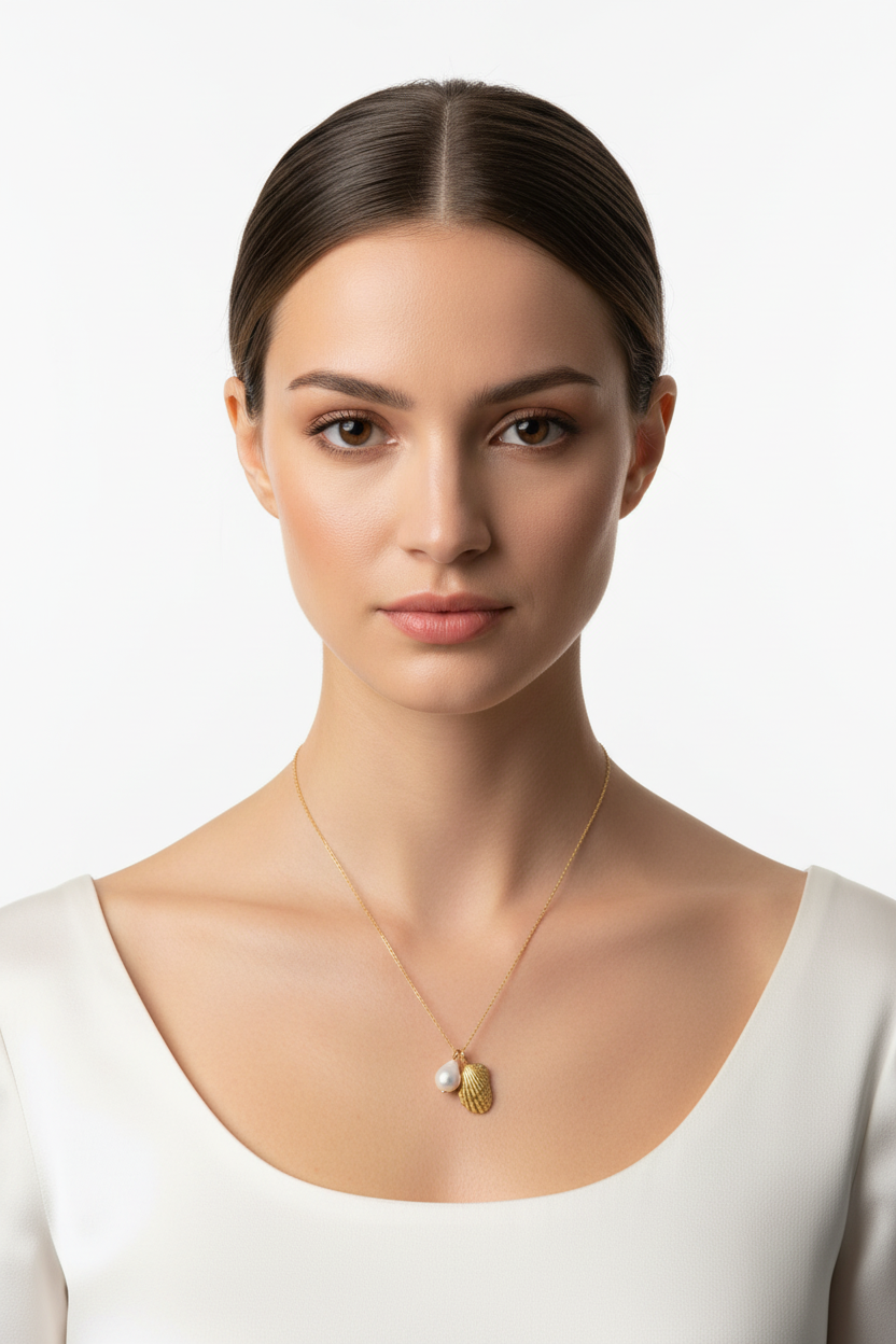 Baroque Pearl Necklace - 14K Gold Plated Sterling Silver Shell Pendant