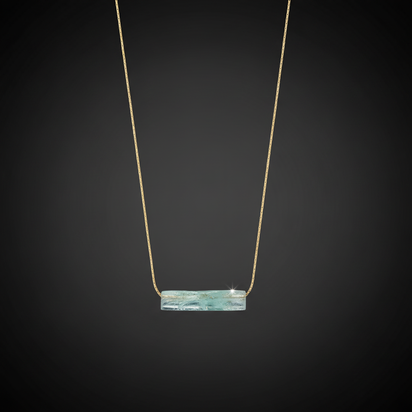 Ancient Roman Glass Necklace - Gold Filled Bar Pendant Historical Vase