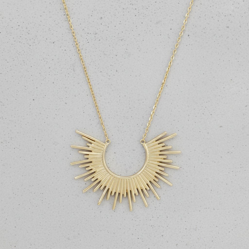 Sunburst Necklace 14K Gold Plated 925 Sterling Silver 1.75x1.25 Inch 16+2 Inch