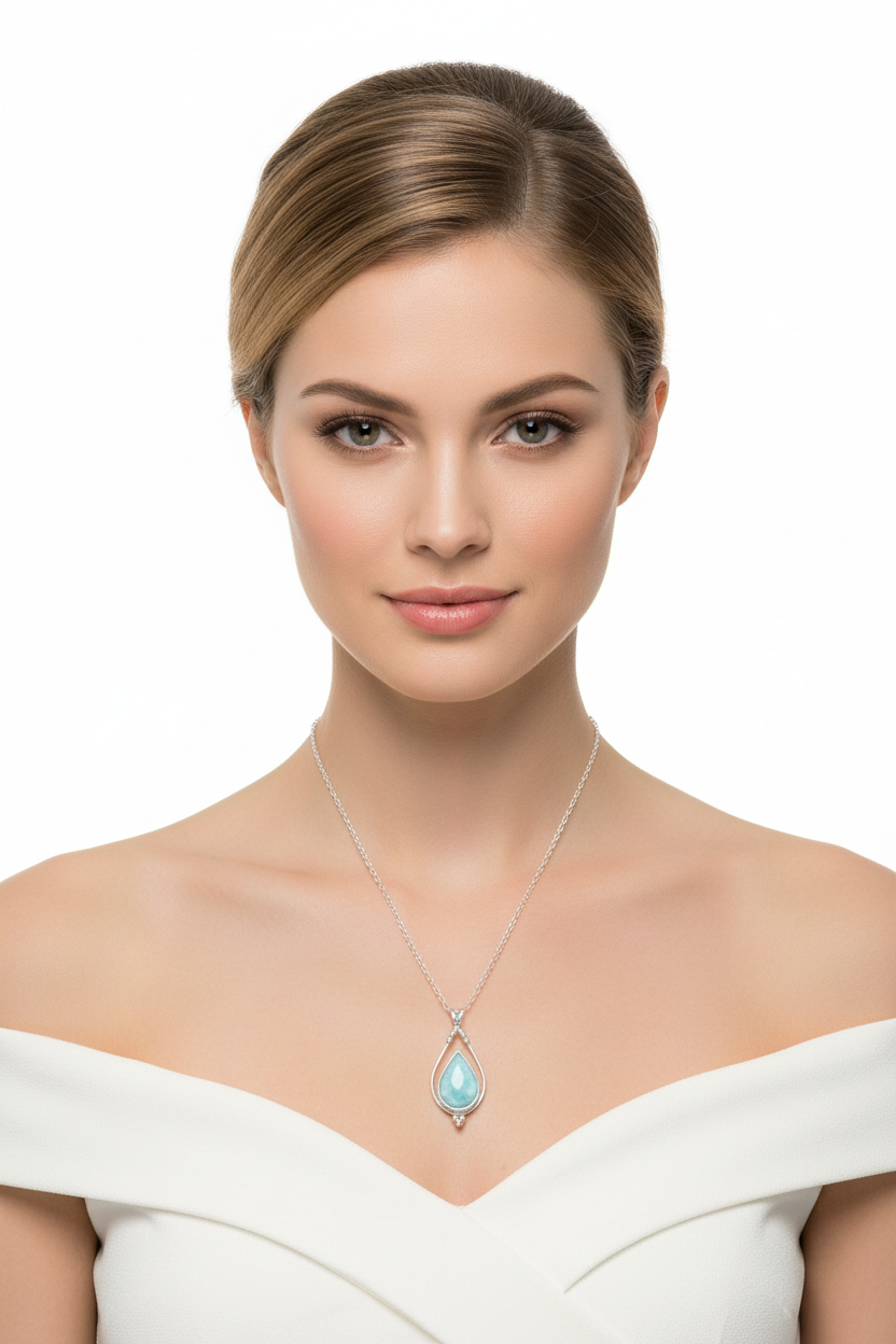 Ancient Roman Glass Necklace - Sterling Silver Open Pear Pendant