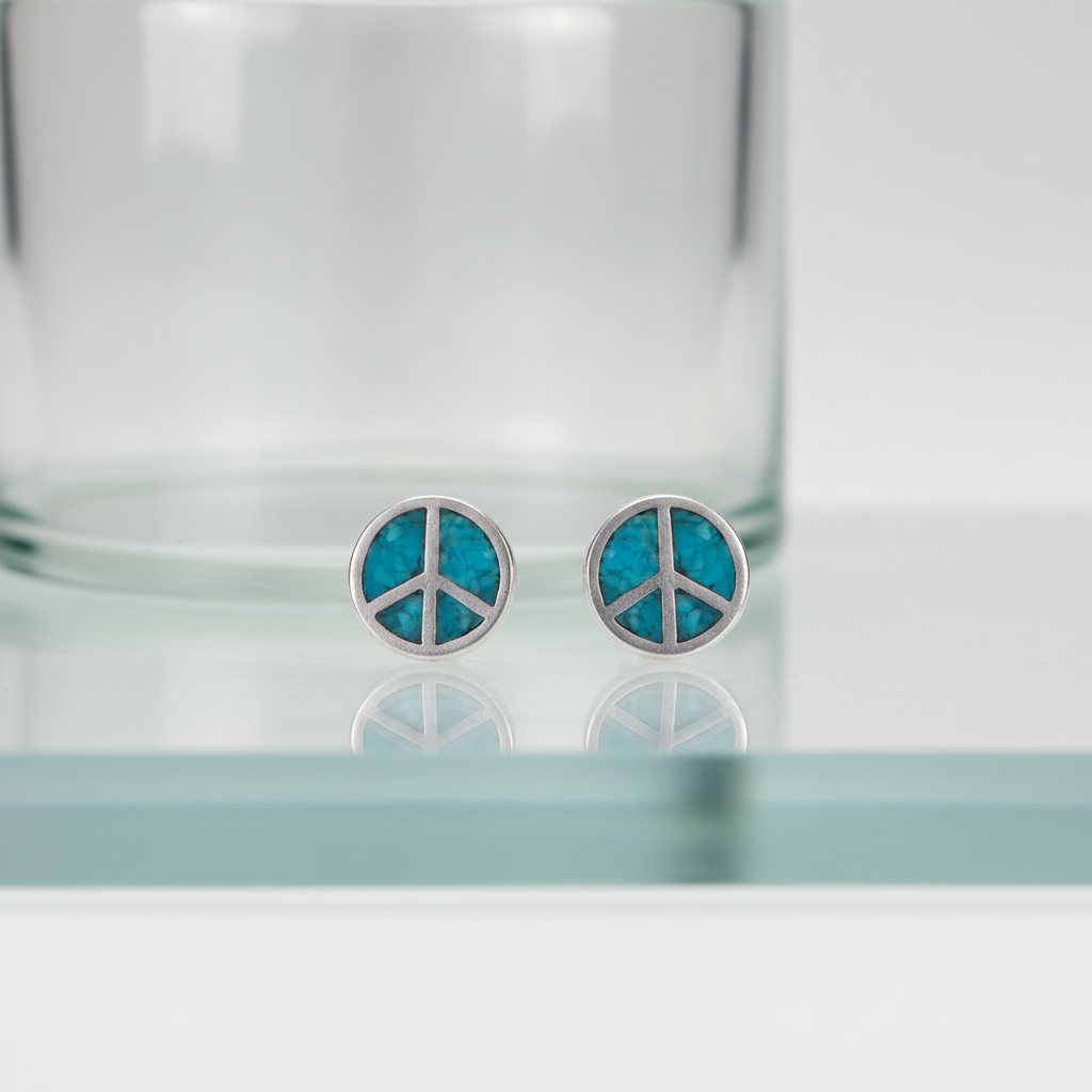Welcome Calm Vibes | Oxidized Silver Turquoise Peace Sign Stud Earrings