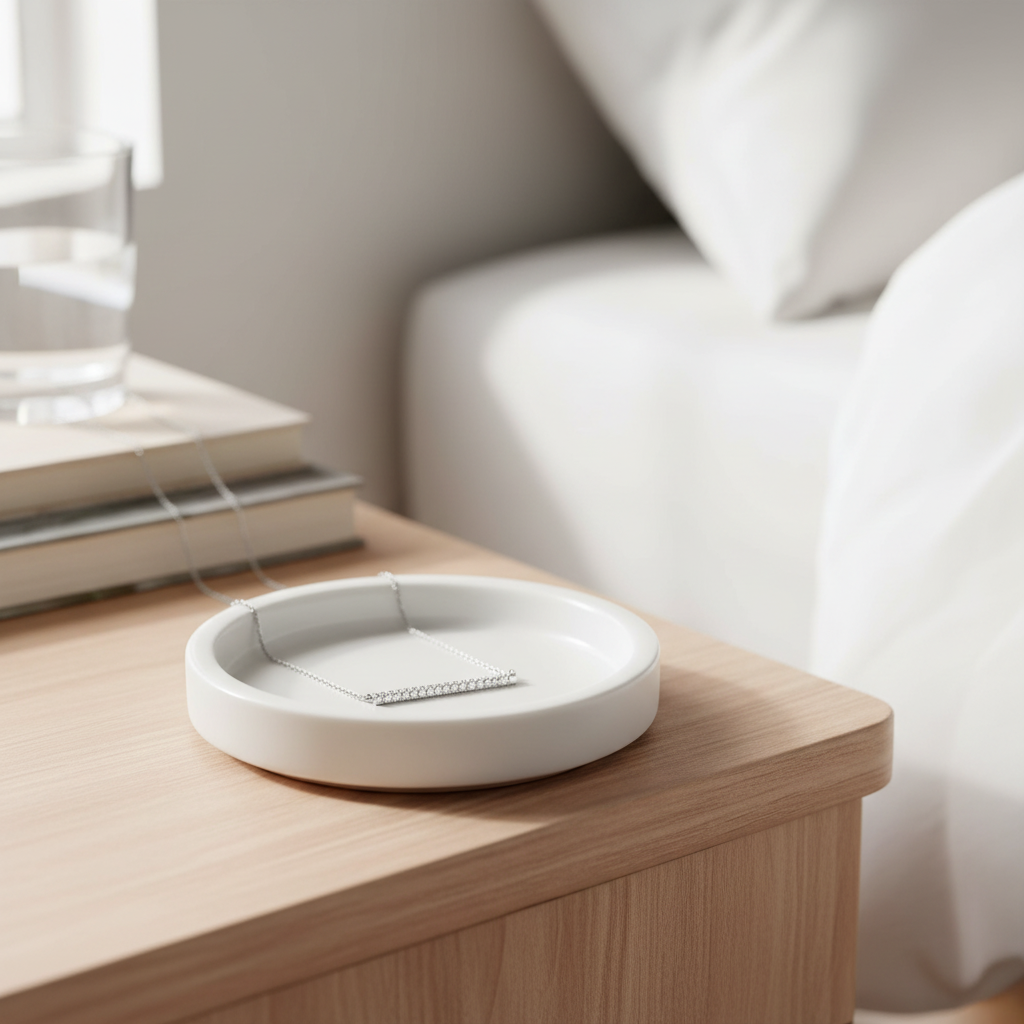 Generic Sterling Silver Rhodium Plated CZ Bar Pendant Necklace, 16 Inch Chain with 2 Inch Extender, Spring Ring Closure