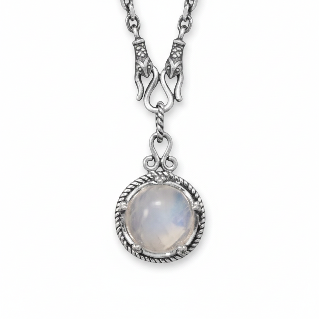 Reversible Necklace - Sterling Silver Lapis and Rainbow Moonstone Pendant