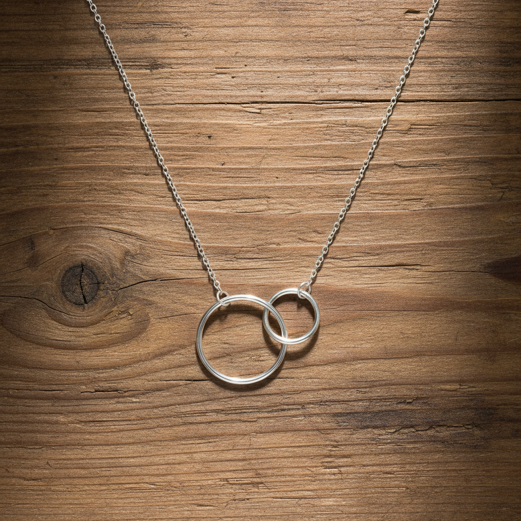 Circle Link Necklace Rhodium Plated 925 Sterling Silver 10mm 16mm 16+2 Inch