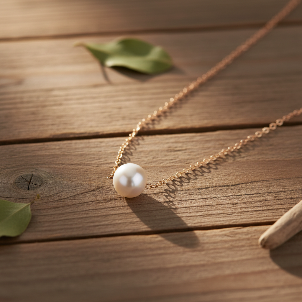 Cultured Freshwater Floating Pearl Necklace Solid 14K Yellow Gold 9-9.5mm 16"
