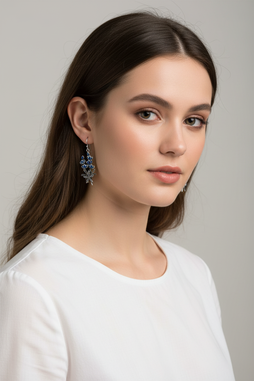 Texas Pride | Sterling Silver Blue Enamel Bluebonnet Dangle Earrings