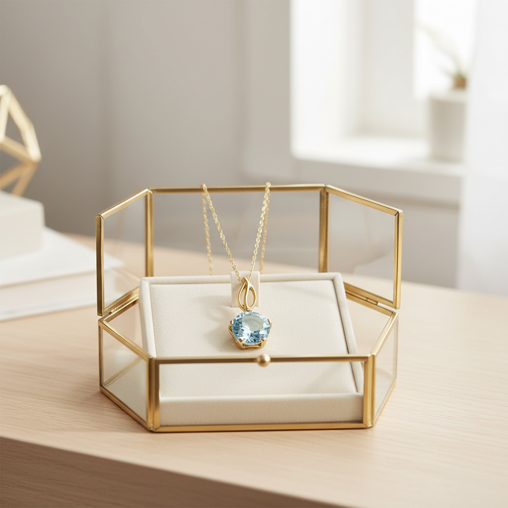 Blue Topaz Necklace - 14K Yellow Gold Starburst Cut Pendant