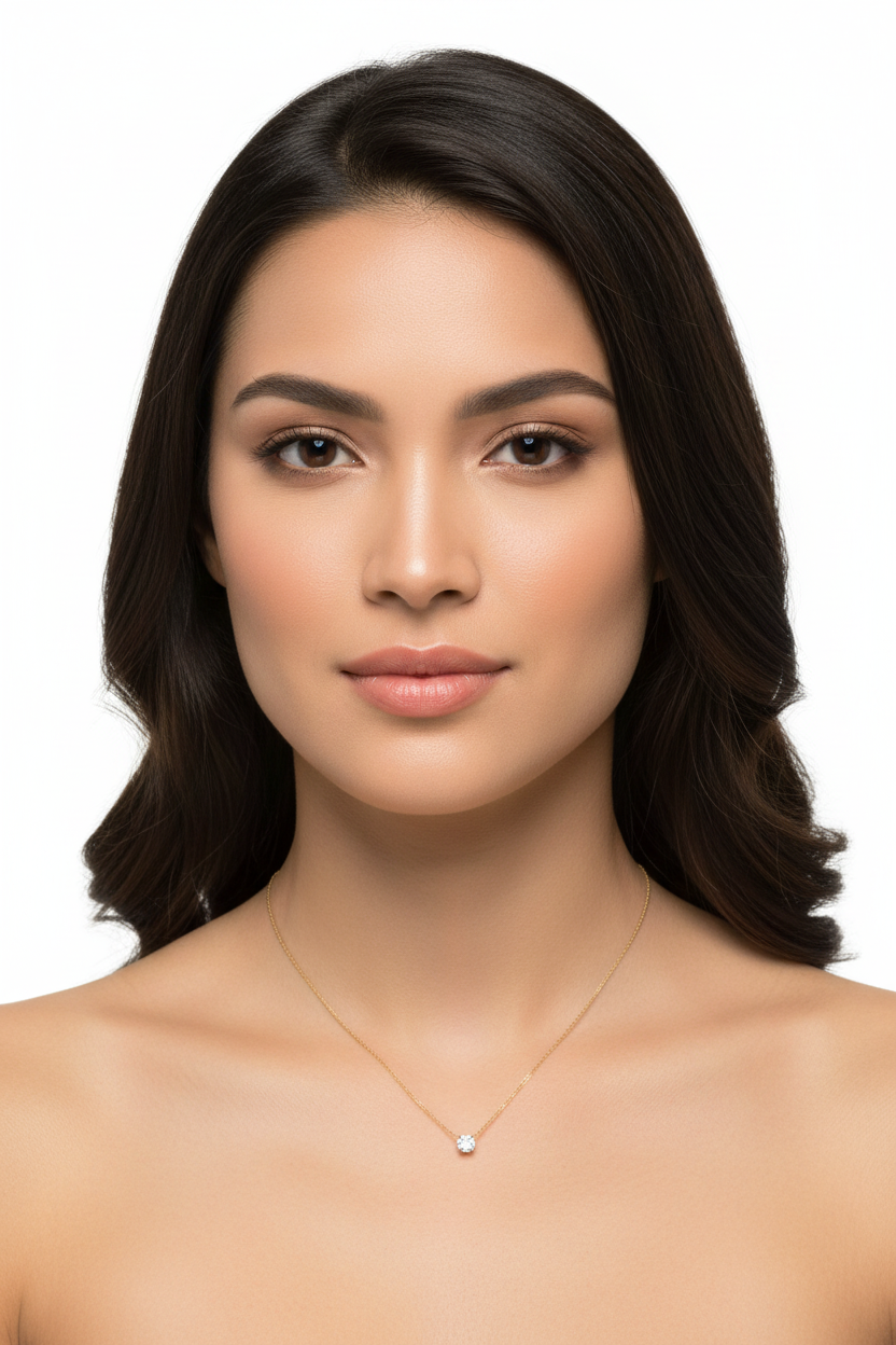 14 Karat Gold Plated Sterling Silver Chain Necklace with 5mm CZ Solitaire Pendant, 15 Inch with 2 Inch Extender