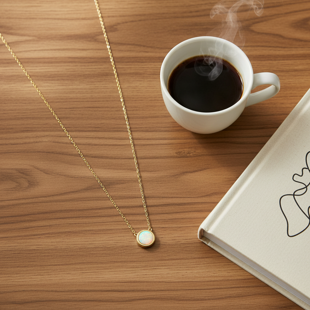 14 Karat Gold Plated Sterling Silver Cable Chain Necklace with Synthetic White Opal Circle Pendant, 16 Inch with 2 Inch Extension