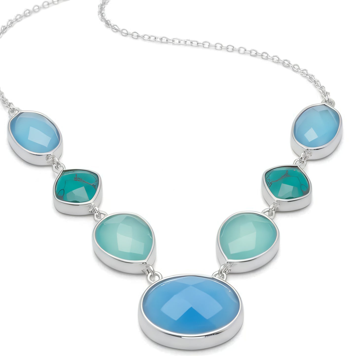 Multi-Stone Necklace - Sterling Silver Turquoise and Chalcedony Statement