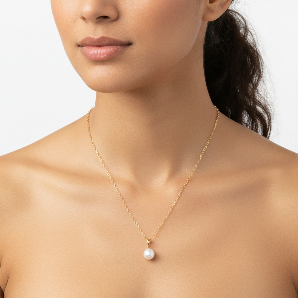 Cultured Freshwater Pearl Pendant Necklace Solid 14K Yellow Gold 7.5mm 16 Inch