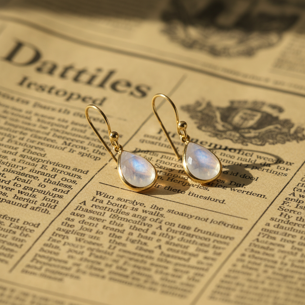 Rainbow Moonstone Pear Drop Earrings 14K Gold Plated 925 Sterling Silver 25mm