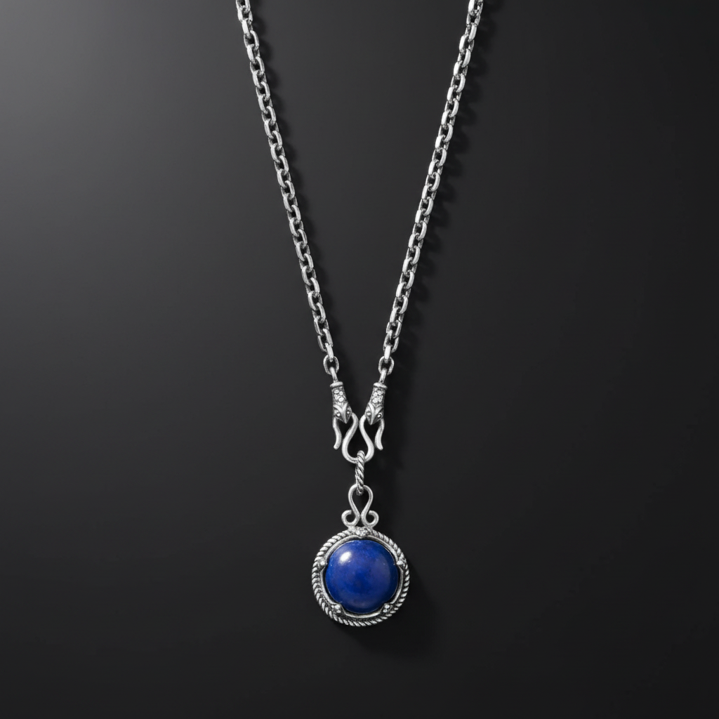 Reversible Necklace - Sterling Silver Lapis and Rainbow Moonstone Pendant