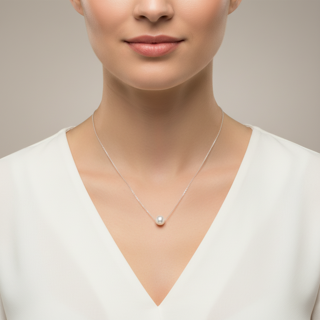 Sterling Silver Floating Cultured Freshwater Pearl Necklace, 16 Inch with 2 Inch Extension, 9mm Pearl, Lobster Clasp