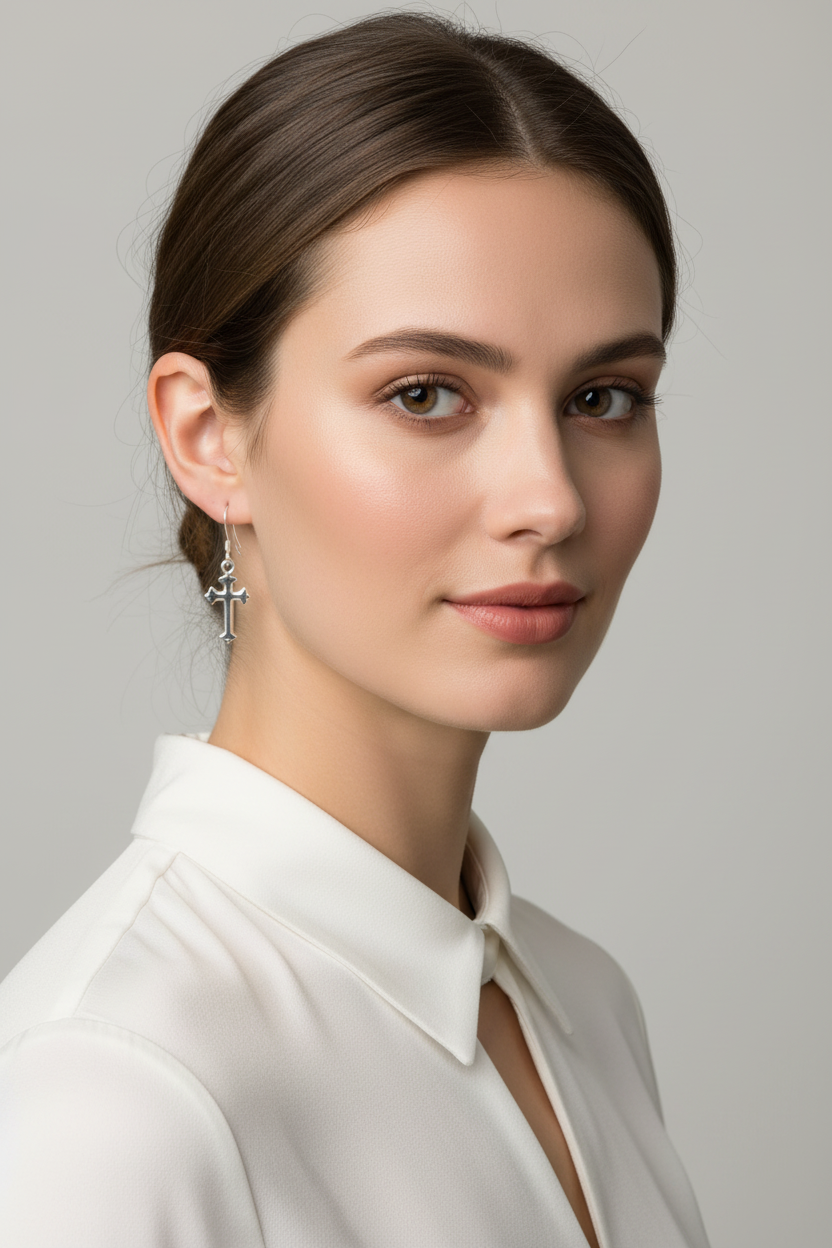 Classic Faith | Sterling Silver Ornate Polished Cross Dangle Earrings